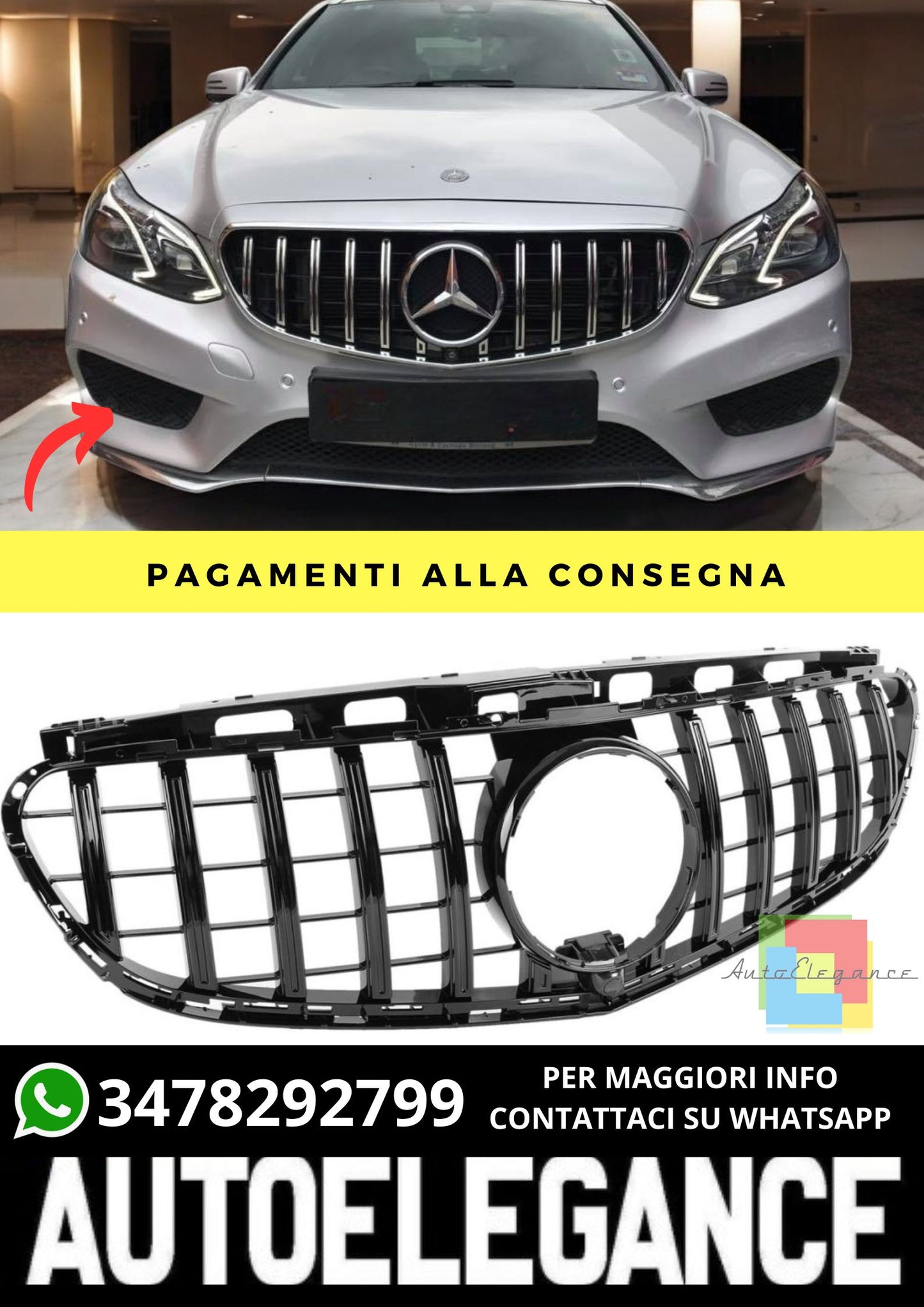 Griglia adatto per Mercedes E-Class (W212) 2013-2016 NERO LUCIDO