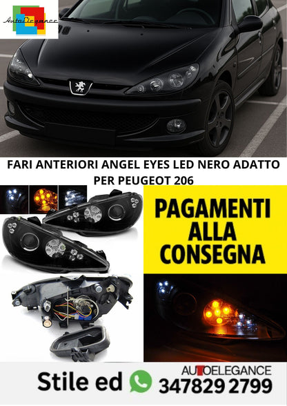 😎FARI ANTERIORI ANGEL EYES LED NERO ADATTO PER PEUGEOT 206😎