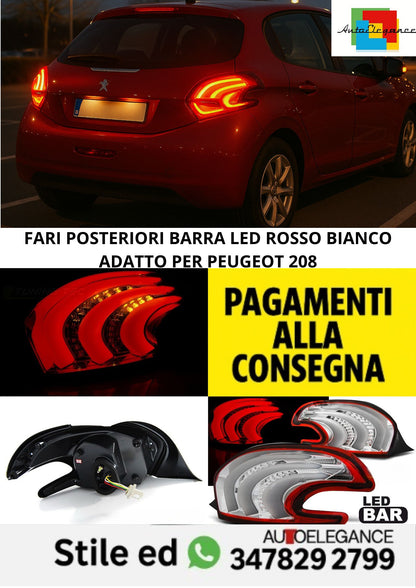 😎FARI POSTERIORI BARRA LED ROSSO BIANCO ADATTO PER PEUGEOT 208 12-15😎