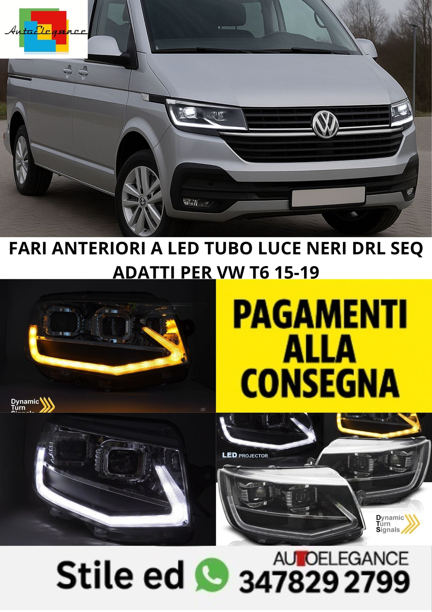 🤩FARI Anteriori A LED TUBO LUCE NERI DRL SEQ adatti per VW T6 15-19🤩