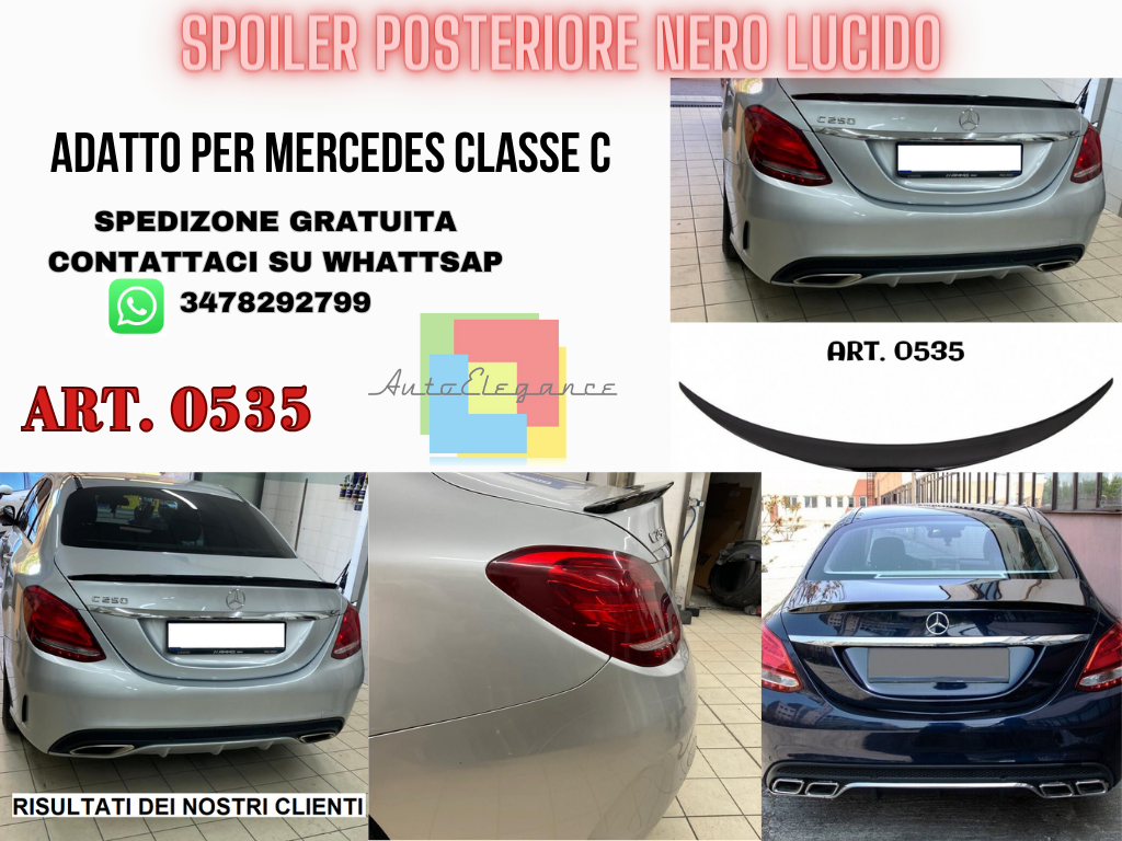 BOOT SPOILER SUITABLE FOR MERCEDES C CLASS SEDAN W205 GLOSSY BLACK LOOK 