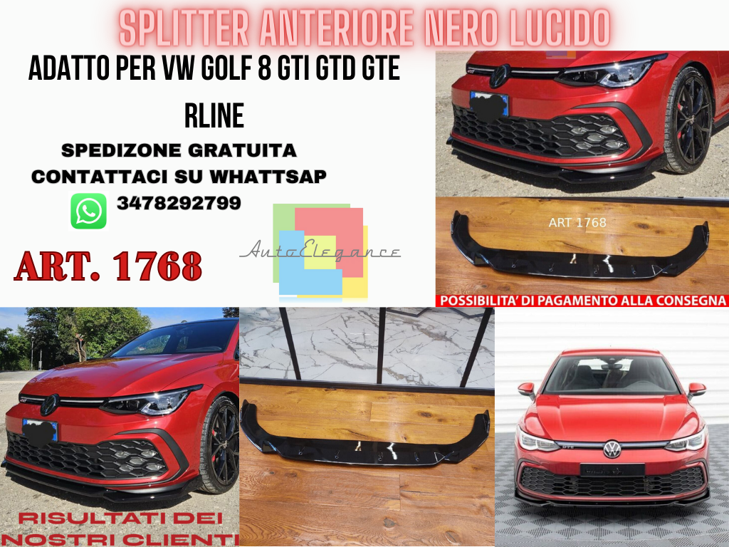 SPLITTER ADATTO PER GOLF 8 GTI GTD GTE RLINE NERO LUCIDO TOP