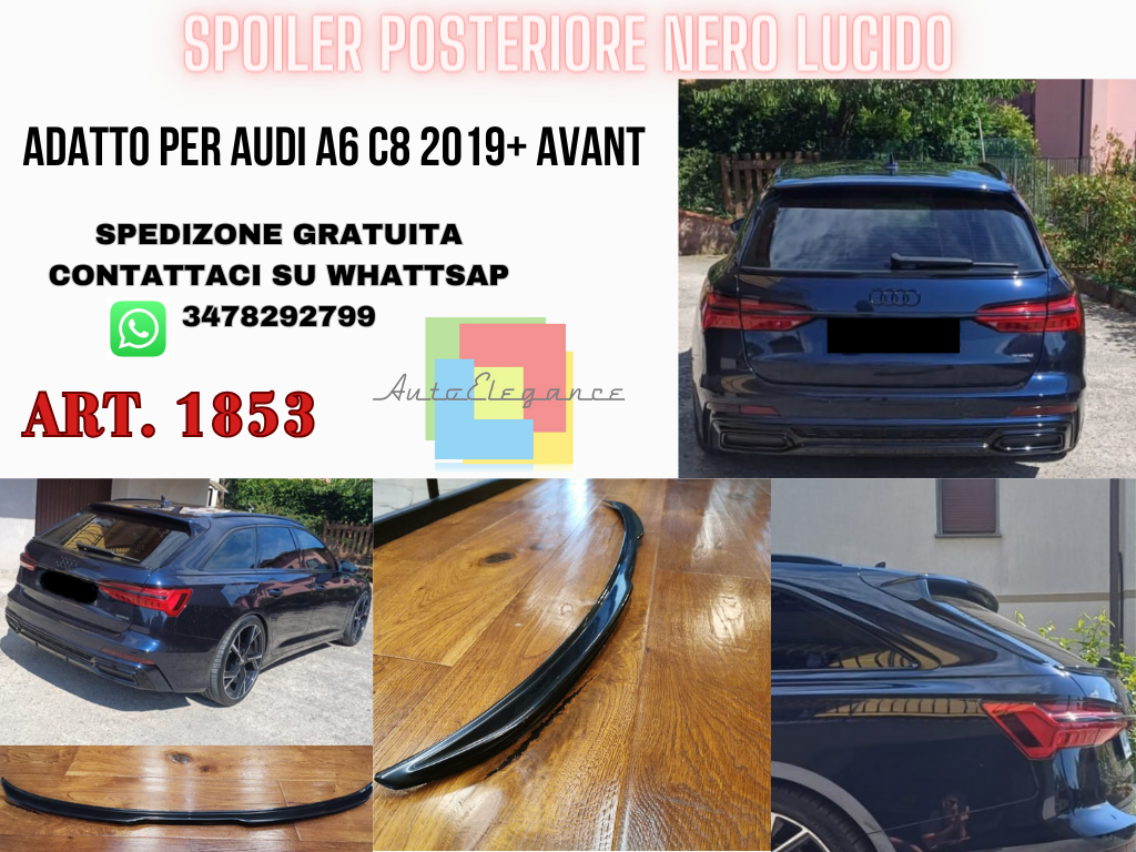 SPOILER ADATTO PER AUDI A6 C8 2019+ AVANT NERO LUCIDO ALA BAGAGLIAIO