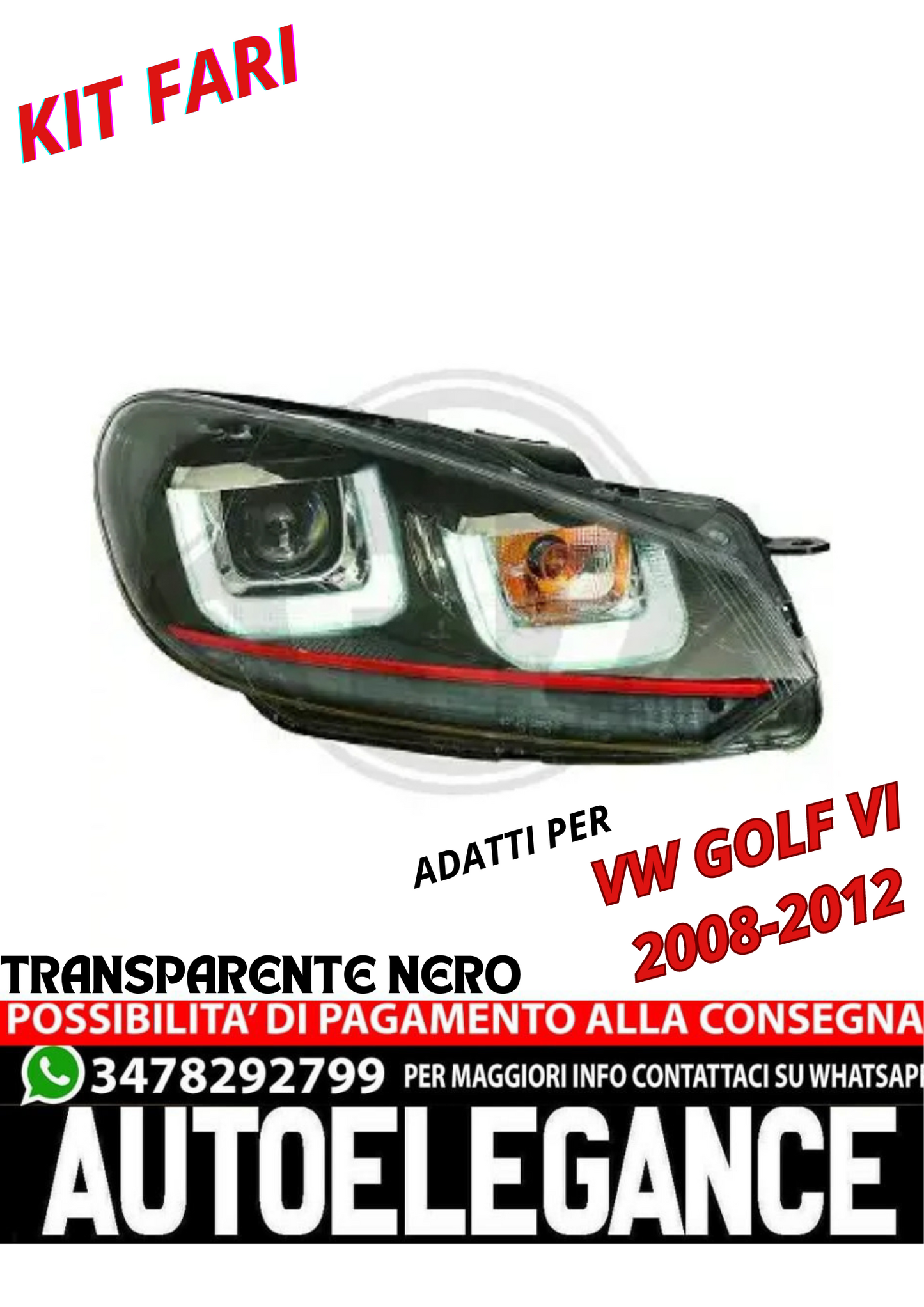 😍HEADLIGHT KIT SUITABLE FOR VW GOLF VI 2008-2012 TRANSPARENT BLACK😍