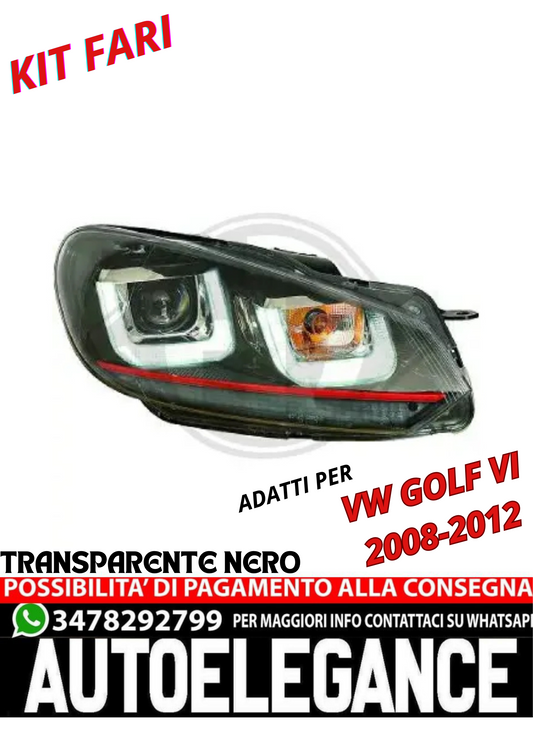 😍HEADLIGHT KIT SUITABLE FOR VW GOLF VI 2008-2012 TRANSPARENT BLACK😍
