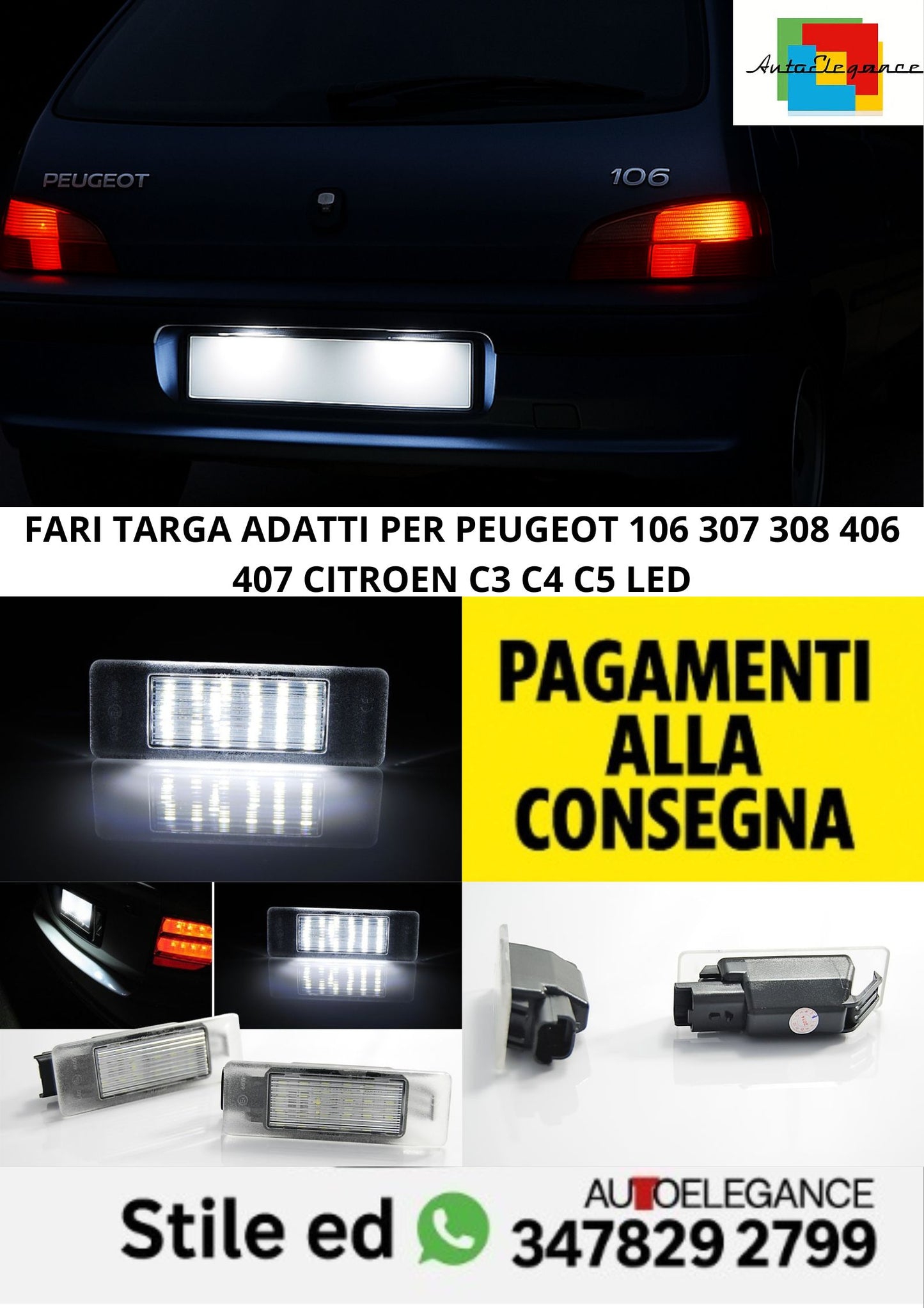 🤩FARI TARGA ADATTI PER PEUGEOT 106 307 308 406 407 CITROEN C3 C4 C5 LED🤩