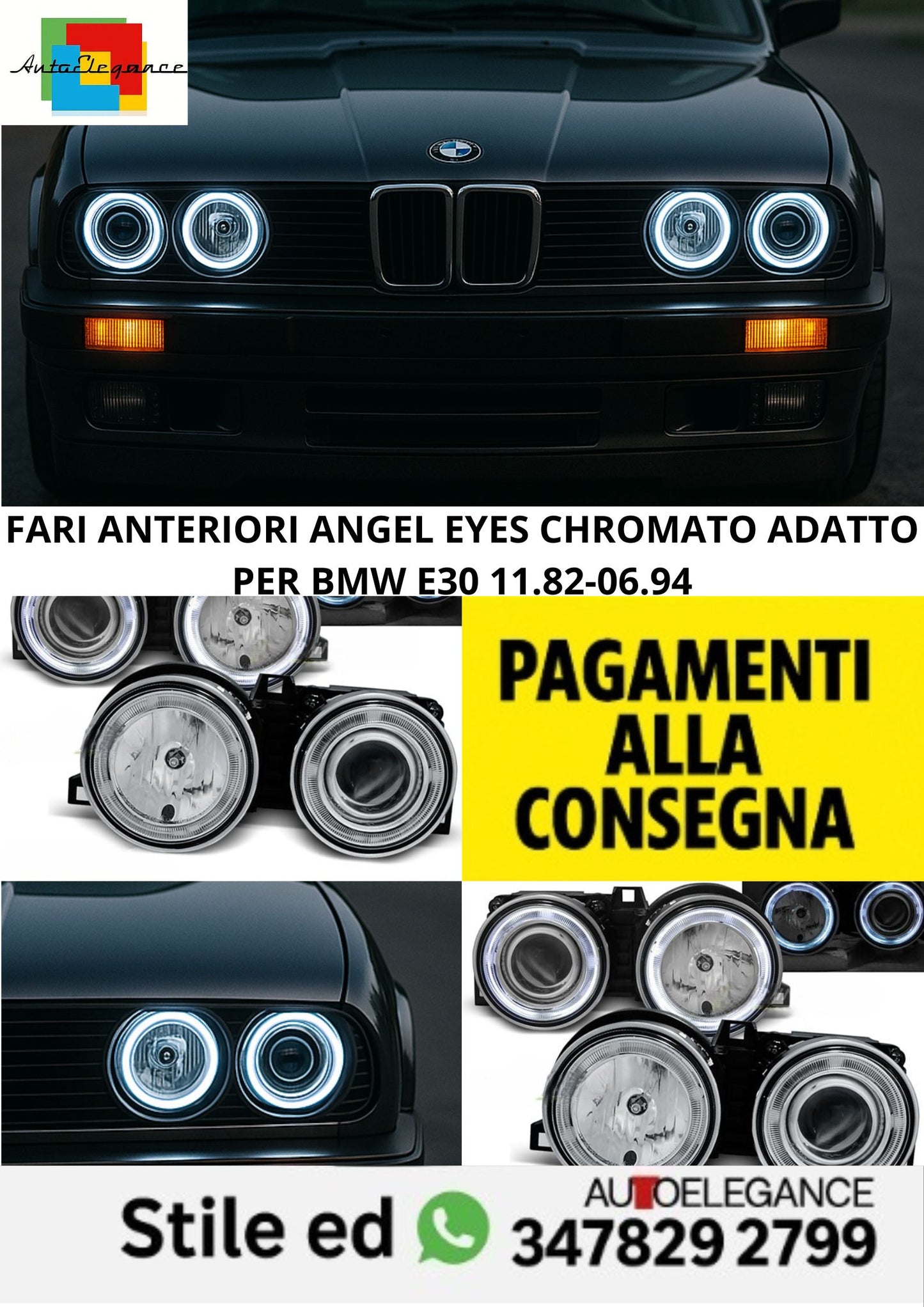 😎FARI ANTERIORI ANGEL EYES CHROMATO ADATTO PER BMW E30 11.82-06.94😎