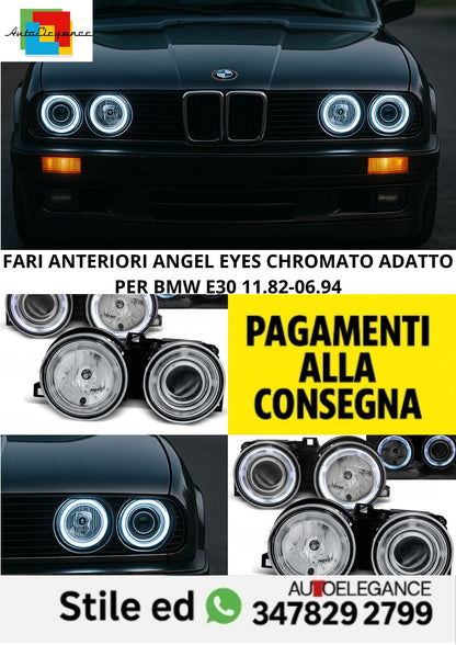 😎FARI ANTERIORI ANGEL EYES CHROMATO ADATTO PER BMW E30 11.82-06.94😎
