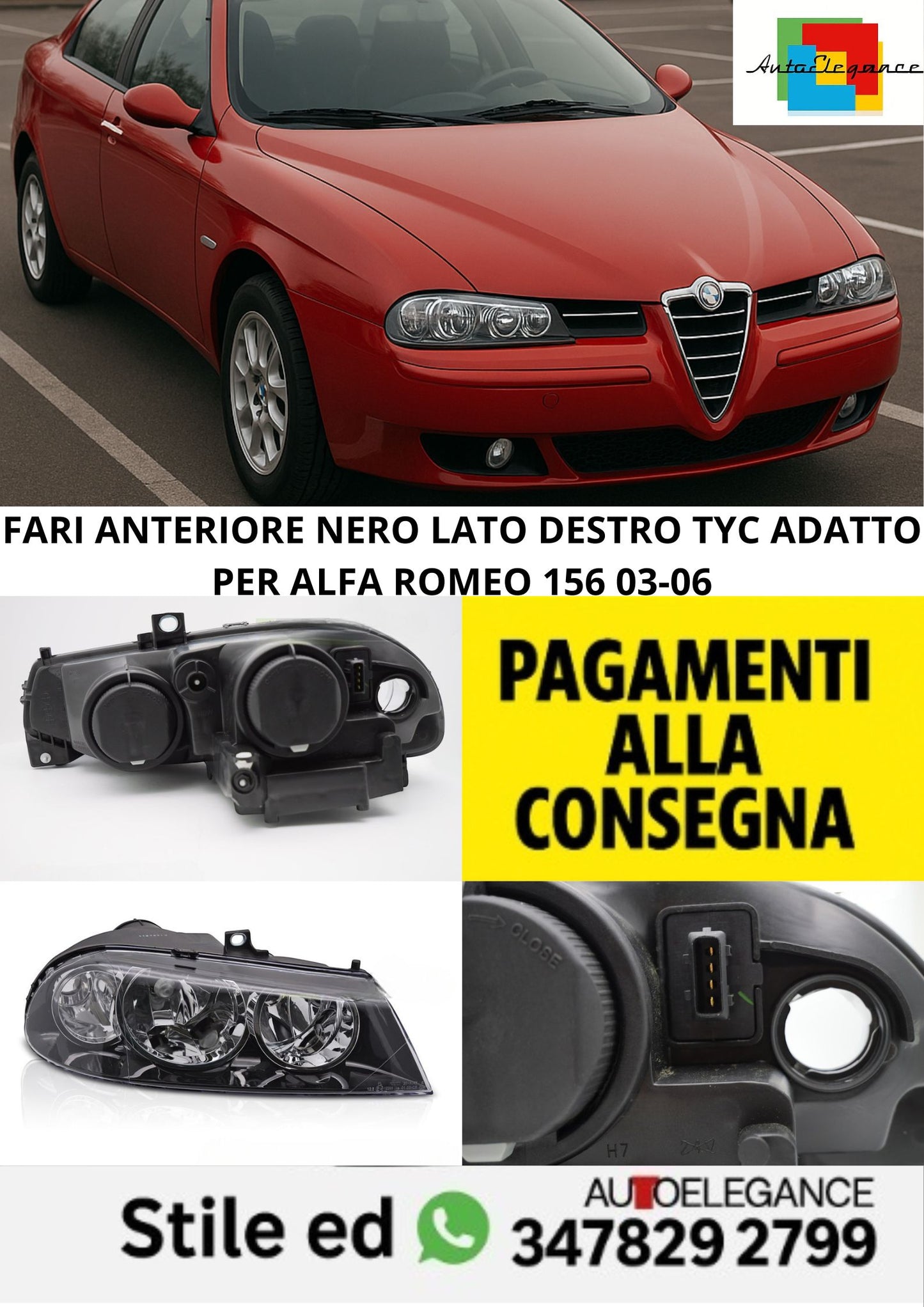 🤩FARI ANTERIORE NERO LATO DESTRO TYC ADATTO PER ALFA ROMEO 156 03-06🤩