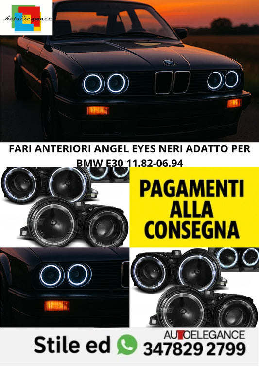😎FARI ANTERIORI ANGEL EYES NERI ADATTO PER BMW E30 11.82-06.94😎