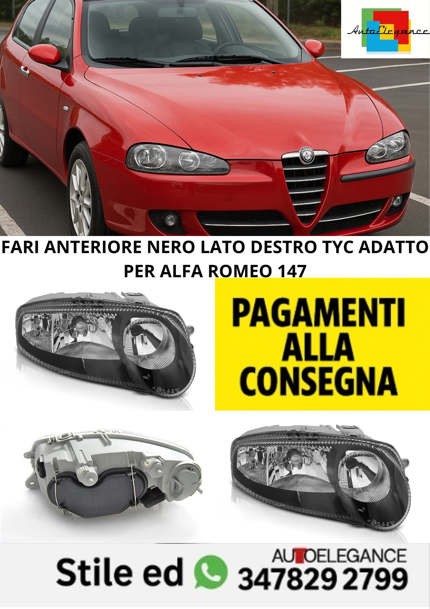 🤩FARI ANTERIORE NERO LATO DESTRO TYC ADATTO PER ALFA ROMEO 147🤩