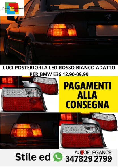 😎LUCI POSTERIORI A LED ROSSO BIANCO ADATTO PER BMW E36 12.90-09.99😎v