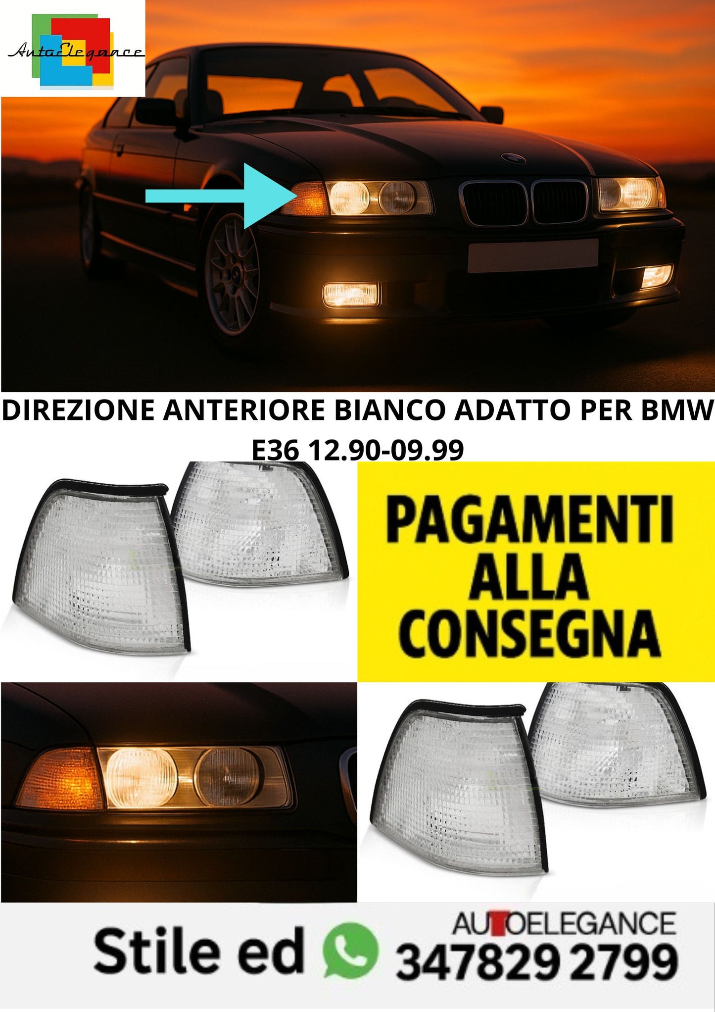 😎DIREZIONE ANTERIORE BIANCO ADATTO PER BMW E36 12.90-09.99😎