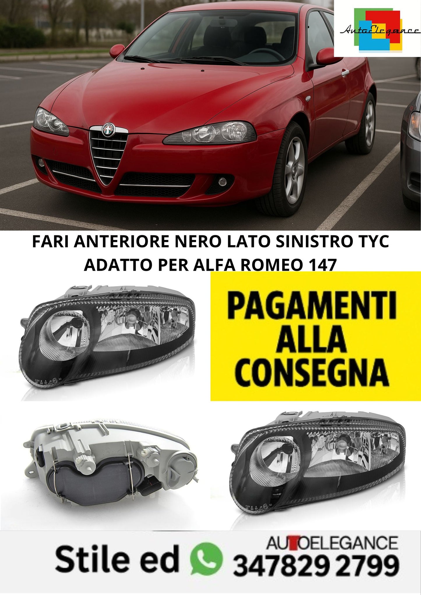 🤩FARI ANTERIORE NERO LATO SINISTRO TYC ADATTO PER ALFA ROMEO 147🤩