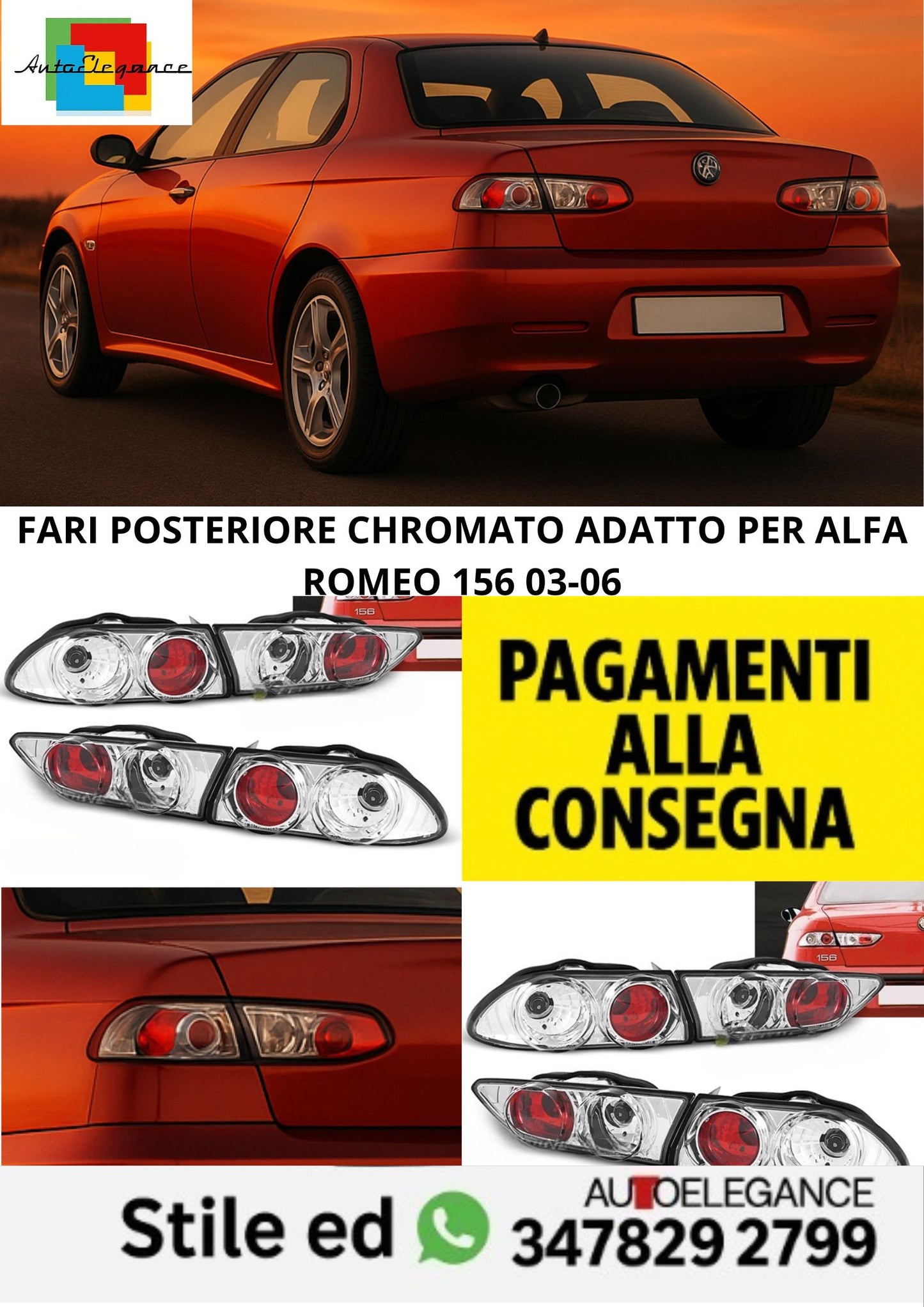 ⭐FARI POSTERIORE CHROMATO ADATTO PER ALFA ROMEO 156 03-06⭐