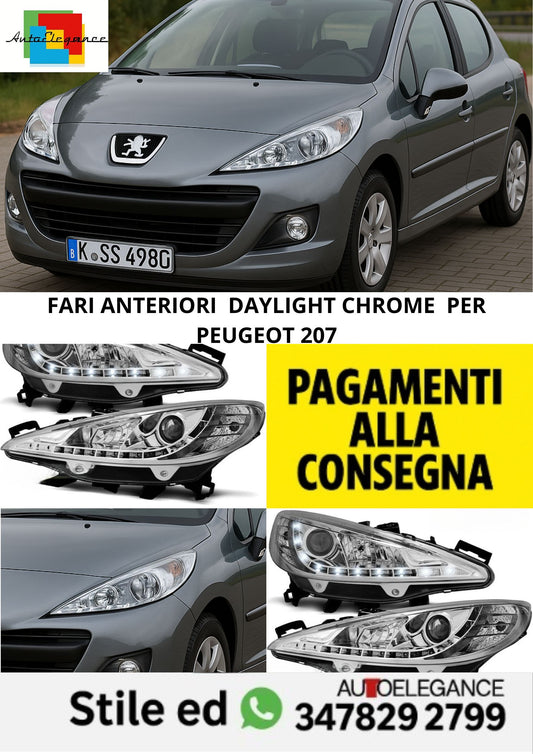 😎FARI ANTERIORI DAYLIGHT CHROME PER PEUGEOT 207😎