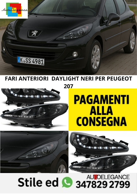 😎FARI ANTERIORI  DAYLIGHT NERI  ADATTO PER PEUGEOT 207😎