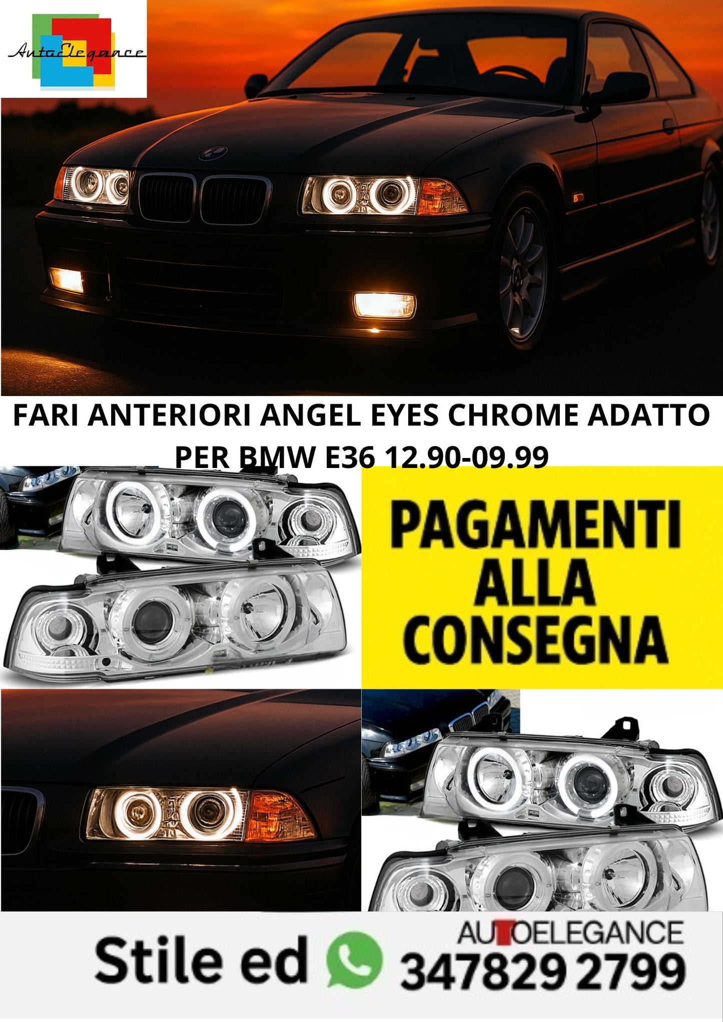 😎FARI ANTERIORI ANGEL EYES CHROME ADATTO PER BMW E36 12.90-09.99😎