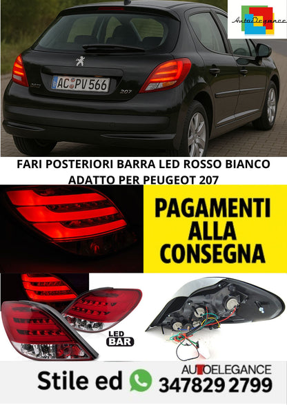 😎FARI POSTERIORI BARRA LED ROSSO BIANCO ADATTO PER PEUGEOT 207😎