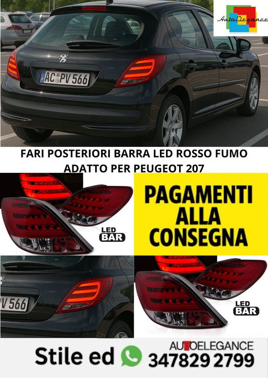 😎FARI POSTERIORI BARRA LED ROSSO FUMO ADATTO PER PEUGEOT 207😎