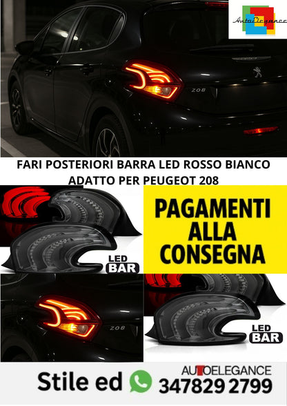 😎FARI POSTERIORI BARRA LED FUMÉ ADATTO PER PEUGEOT 208 12-15😎