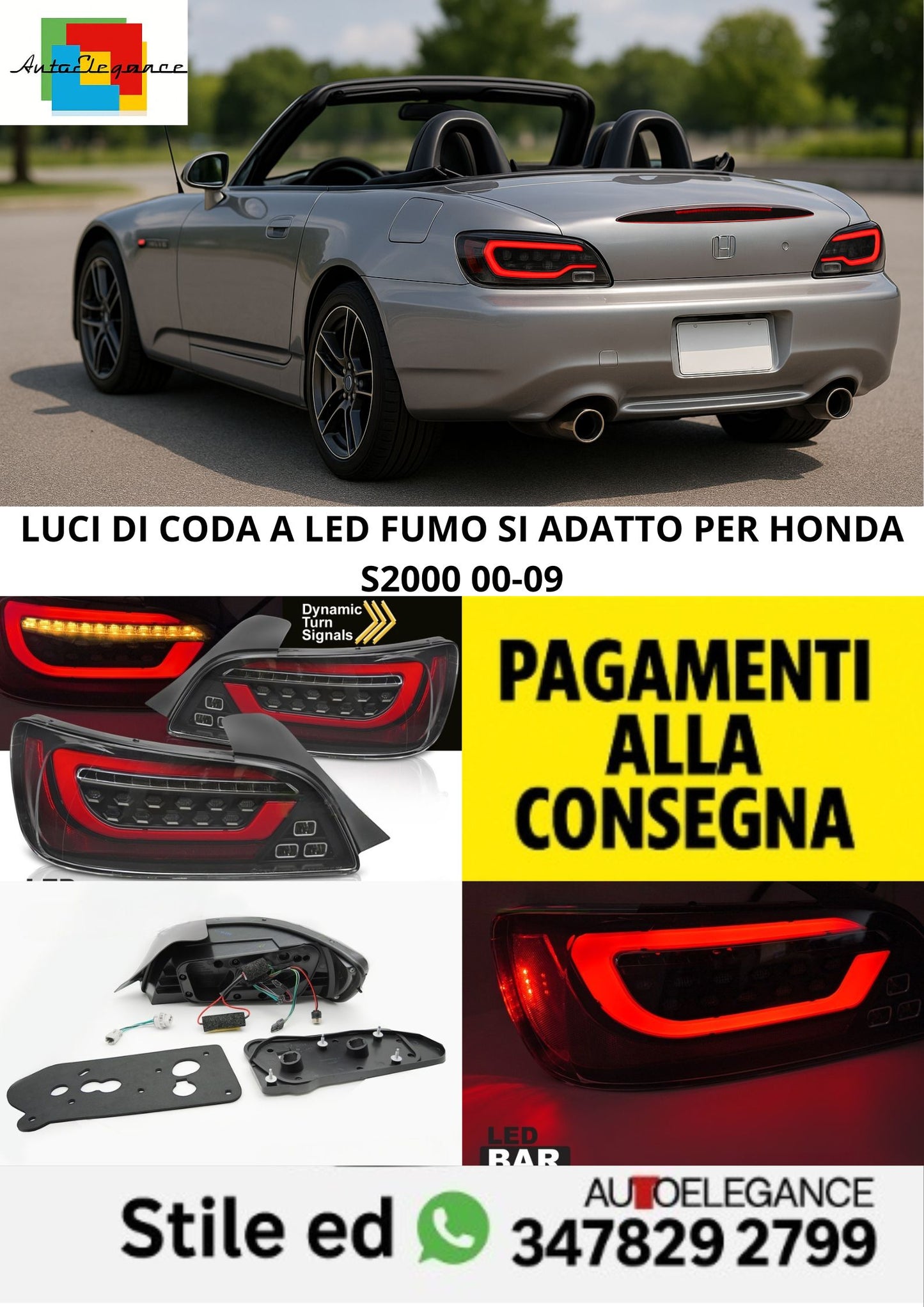 🤩Luci di coda a LED Fumo Si Adatto Per Honda S2000 00-09🤩