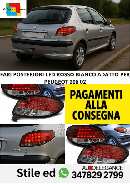 ⭐FARI POSTERIORI LED ROSSO BIANCO ADATTO PER PEUGEOT 206 02⭐