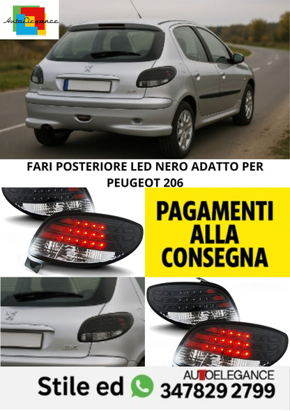 😎FARI POSTERIORE LED NERO ADATTO PER PEUGEOT 206😎