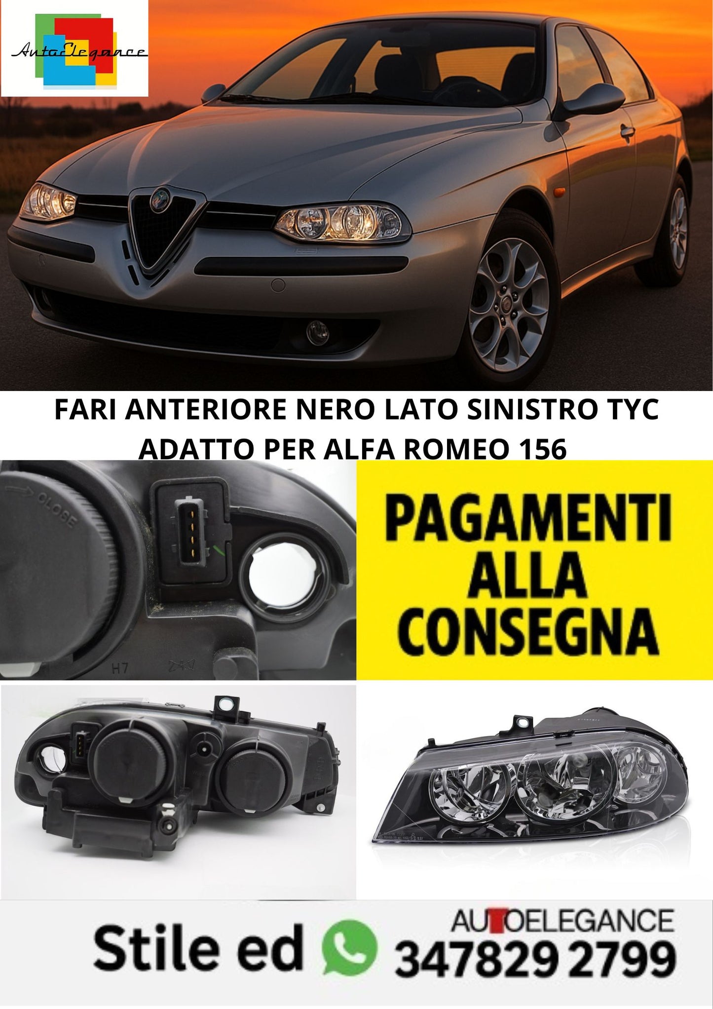 ⭐FARI ANTERIORE NERO LATO SINISTRO TYC ADATTO PER ALFA ROMEO 156 03-06⭐