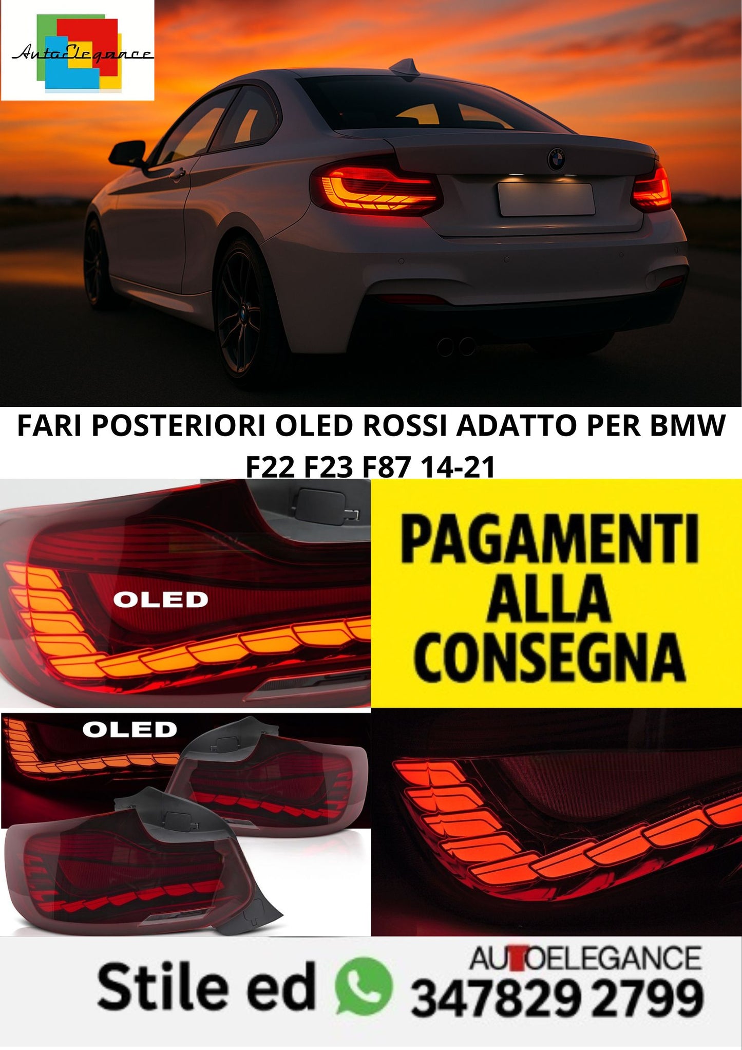 ⭐FARI POSTERIORI OLED ROSSI ADATTO PER BMW F22 F23 F87 14-21⭐