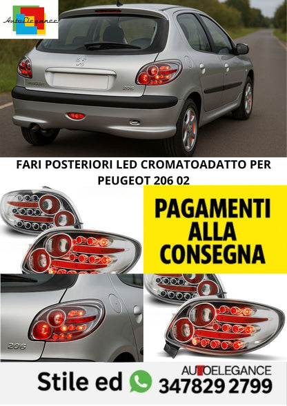 ⭐FARI POSTERIORE LED CROMATO ADATTO PER PEUGEOT 206⭐