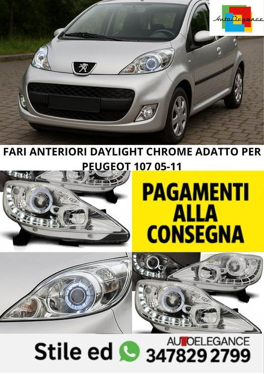 🤩FARI ANTERIORI DAYLIGHT CHROME ADATTO PER PEUGEOT 107 05-11 🤩