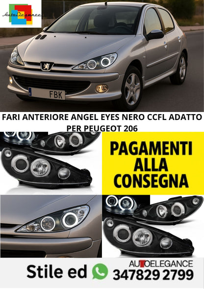 😎FARI ANTERIORE ANGEL EYES NERO CCFL ADATTO PER PEUGEOT 206😎