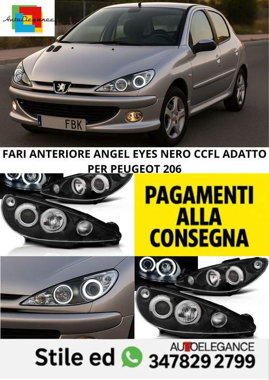 😎FARI ANTERIORE ANGEL EYES NERO CCFL ADATTO PER PEUGEOT 206😎