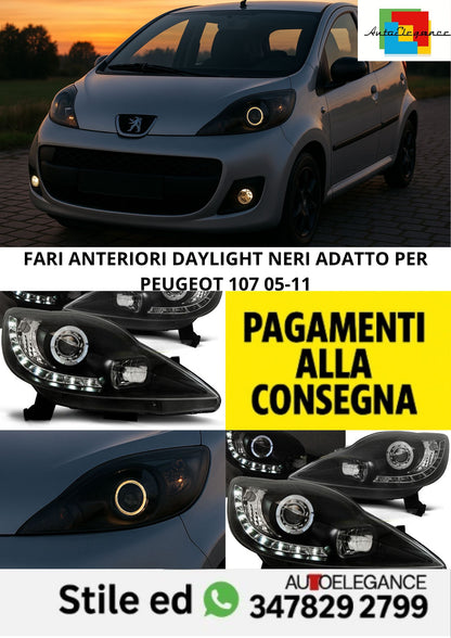 🤩FARI ANTERIORI DAYLIGHT NERI ADATTO PER PEUGEOT 107 05-11 🤩