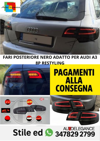 ⭐FARI POSTERIORE NERO ADATTO PER AUDI A3 8P RESTYLING ⭐