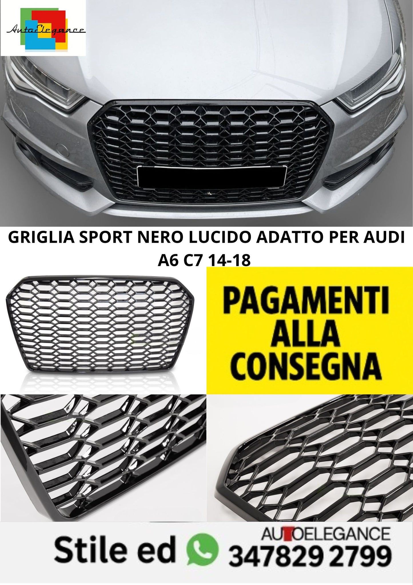 ⭐GRIGLIA SPORT NERO LUCIDO ADATTO PER AUDI A6 C7 14-18⭐