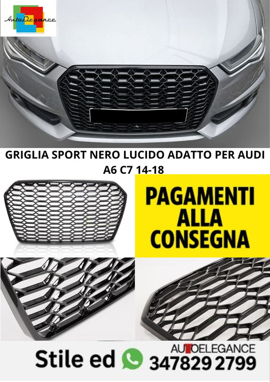 ⭐GRIGLIA SPORT NERO LUCIDO ADATTO PER AUDI A6 C7 14-18⭐