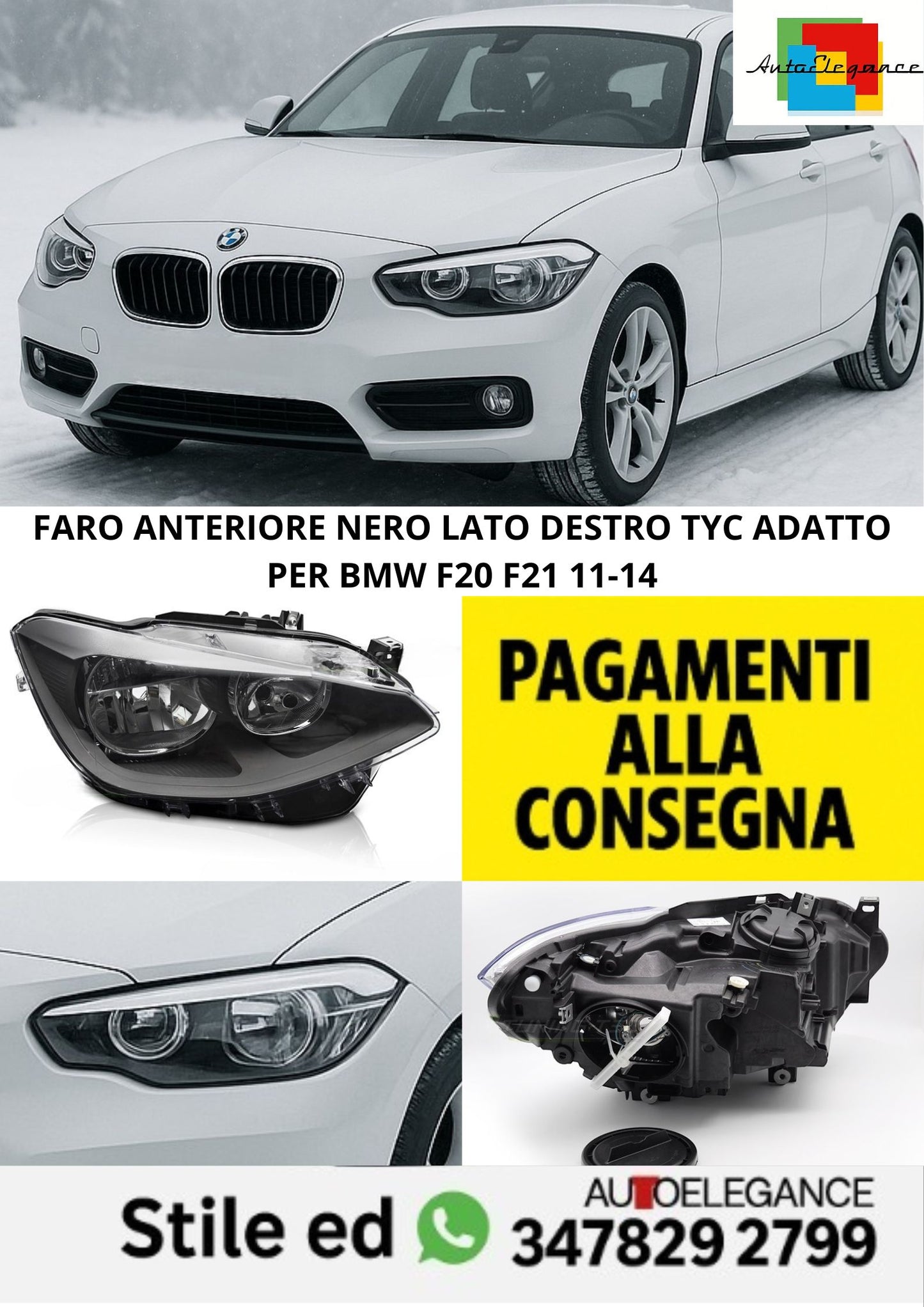 🤩FARO ANTERIORE NERO LATO DESTRO TYC ADATTO PER BMW F20 F21 11-14🤩