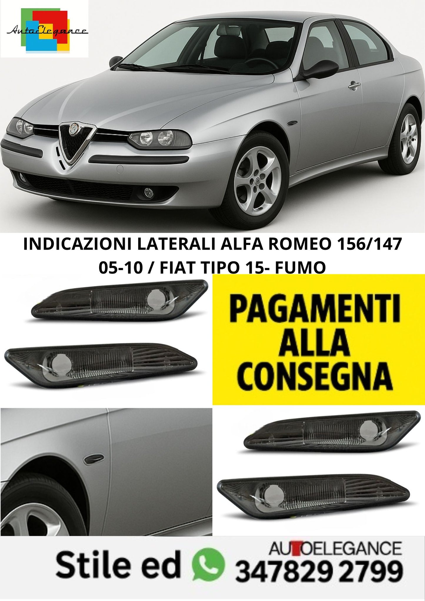 ⭐INDICAZIONI LATERALI ALFA ROMEO 156/147 05-10 / FIAT TIPO 15- FUMO⭐