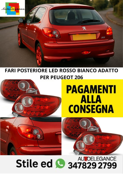 ⭐FARI POSTERIORE LED ROSSO BIANCO ADATTO PER PEUGEOT 206⭐