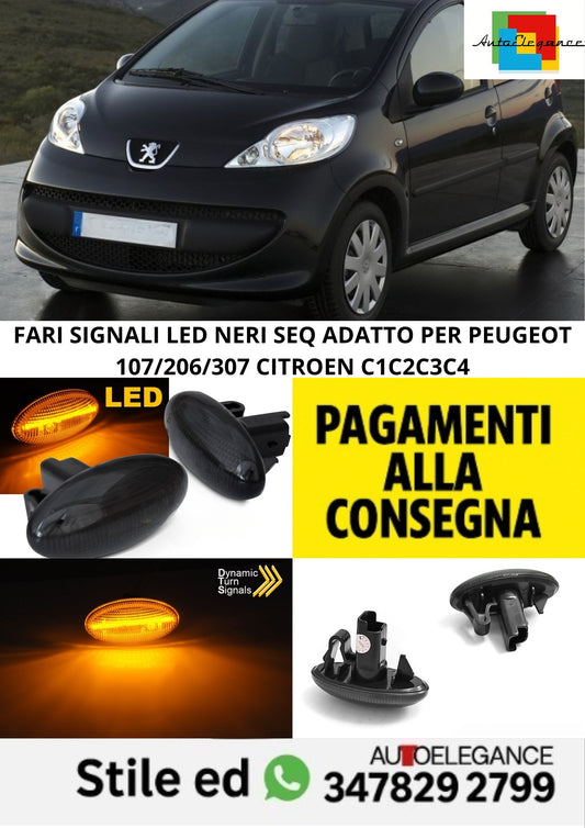 🤩FARI SIGNALI LED NERI SEQ ADATTO PER PEUGEOT 107/206/307 CITROEN C1C2C3C4🤩