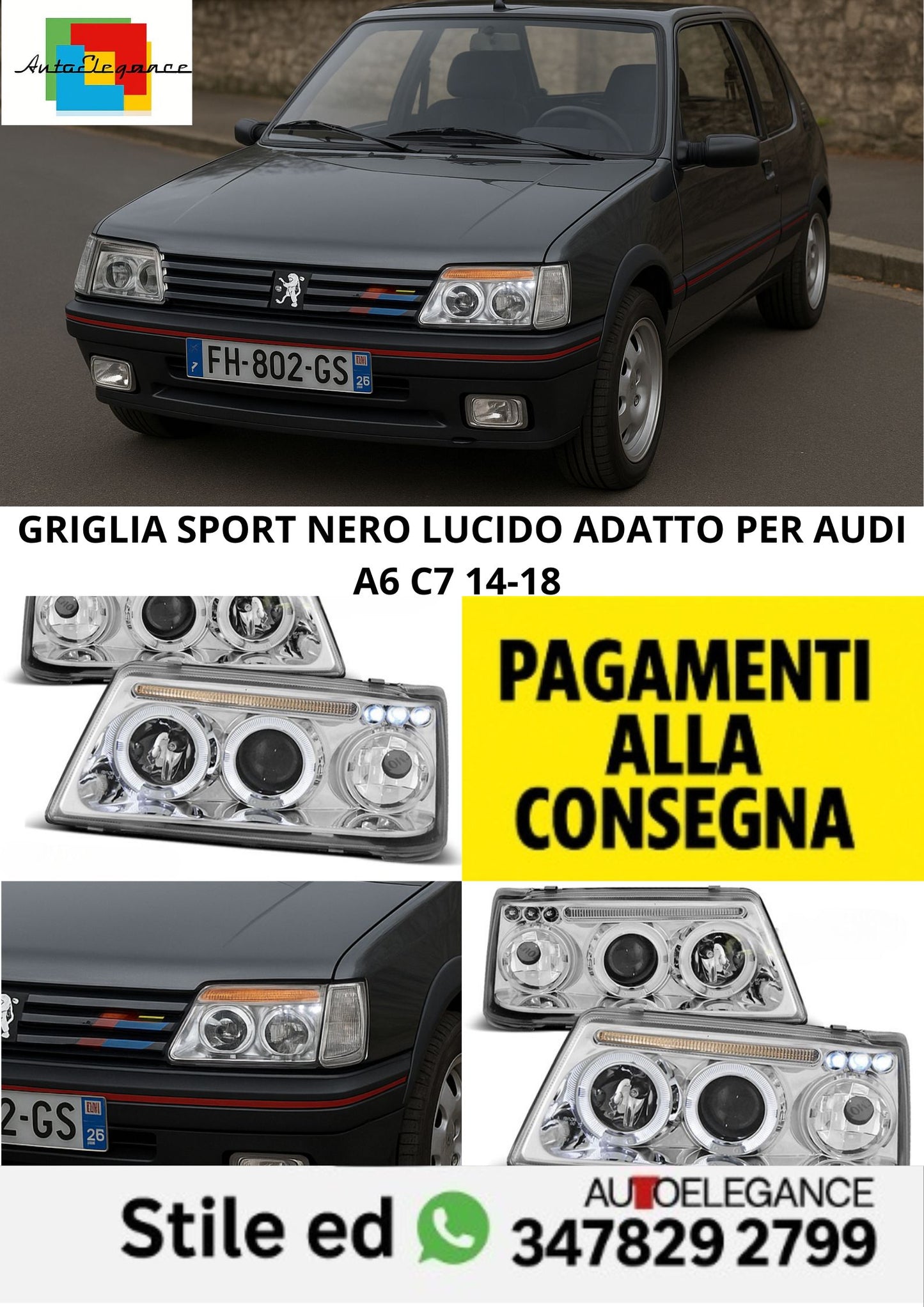 ⭐FARI ANTERIORI ANGEL EYES CROMATO ADATTO PER PEUGEOT 205 09.83-10.96⭐