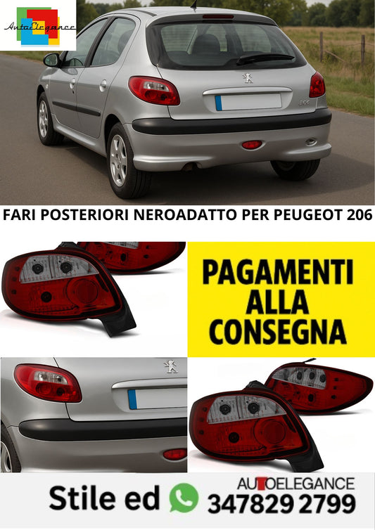 😎FARI POSTERIORI NERO ADATTO PER PEUGEOT 206😎