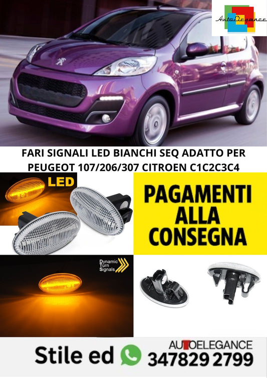 🤩FARI SIGNALI LED BIANCHI SEQ ADATTO PER PEUGEOT 107/206/307 CITROEN C1C2C3C4🤩