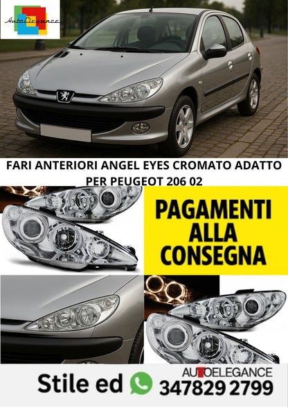⭐FARI ANTERIORI ANGEL EYES CROMATO ADATTO PER PEUGEOT 206 02⭐