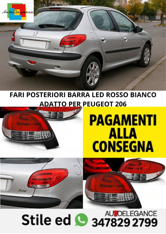 😎FARI POSTERIORI BARRA LED ROSSO BIANCO ADATTO PER PEUGEOT 206😎