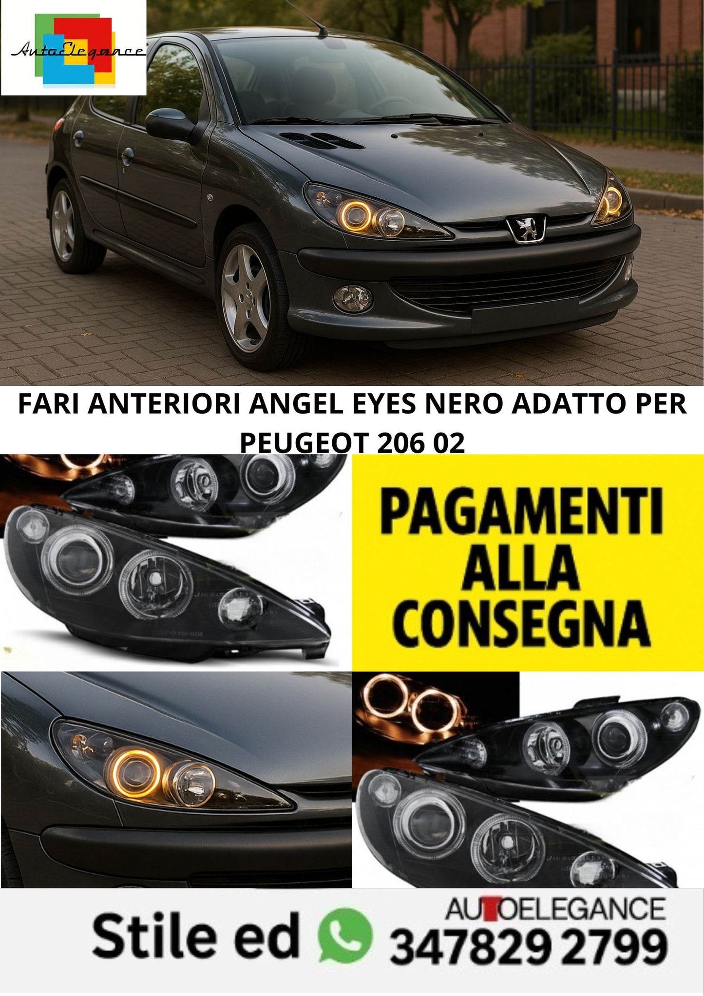 ⭐FARI ANTERIORI ANGEL EYES NERO ADATTO PER PEUGEOT 206 02⭐