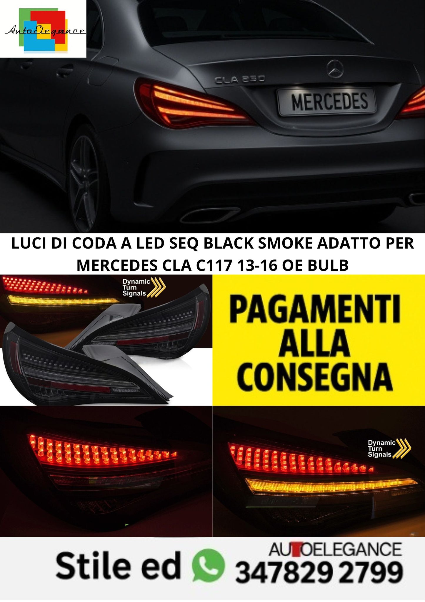 🤩Luci di coda a LED Seq Black Smoke Adatto Per Mercedes Cla C117 13-16 OE Bulb