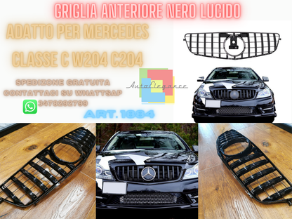 GRIGLIA ADATTA PER MERCEDES CLASSE C W204 C204 2007-2014 LOOK AMG GT NERO LUCIDO
